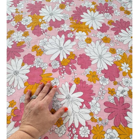 Vintage 70s flat/top sheet, orange, pink, white daisy flowers, full/double size - Picture 4 of 8